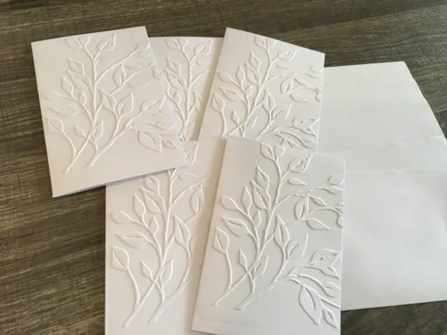 Embossed Note Cards- 5 white cards With White Envelopes - Blank Inside. Thank yo