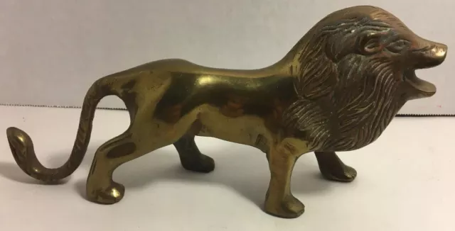 Vintage Solid Brass Lion, 7” Long 3.5” Tall. Weight 13.25 Oz.