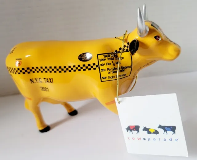Rare Cow Parade NYC 'Taxi Cow' #9160 Retired Hard To Find 2001 Edition In Box