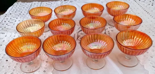 Set (12) Vtg Carnival Glass Iridescent Marigold Pedestal Sherbet Cups