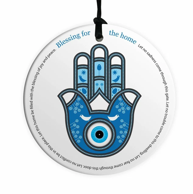 Inglés Hogar Bendición 10CM Cerámico Colgante de Pared Lucky Cielo Hamsa Mal Ojo