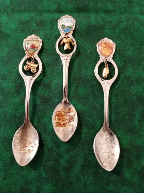 Antique 'Gold Nugget' Souvenir State Spoons (3)