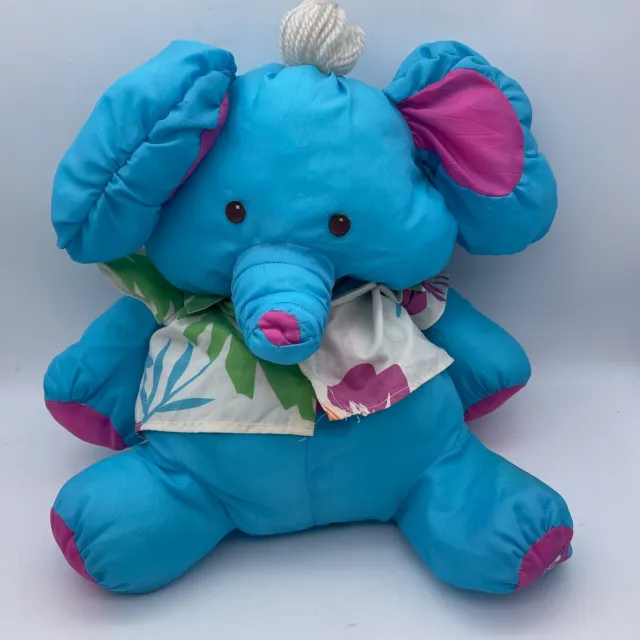 Fisher Price Puffalump Blue Elephant Plush Hawaiian Shirt Stuffed Animal 1987 