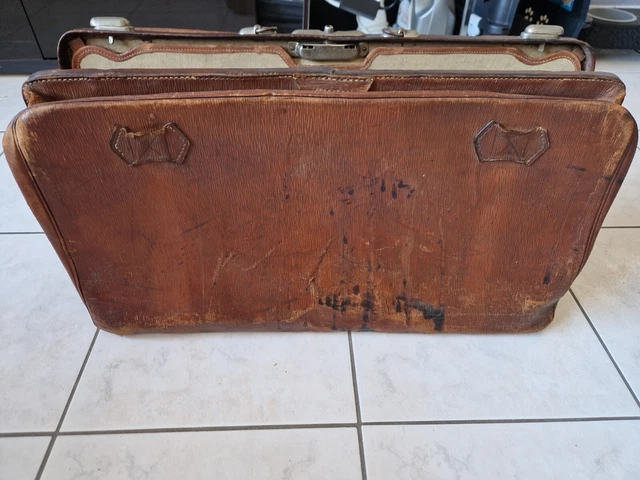 Ancienne Valise En Cuir Marron - Fin XIXe Début XXe Siècle - Vintage