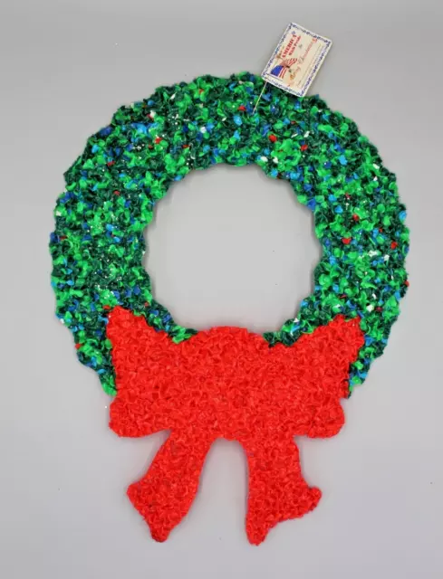 VintagePopcorn Christmas Wreath w/ Red Bow Decoration Melted Plastic