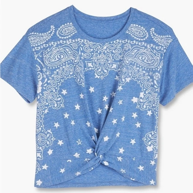 Lucky Brand Bandana Print Knot Front T-Shirt Womens Size M Casual Top