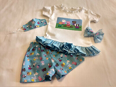 Peppa Pig & Friends Toddler or Girl 4-Piece Shorts Set with Bow & Mask