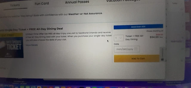 Seaworld Orlando any day admission two single ticket, Date Specific