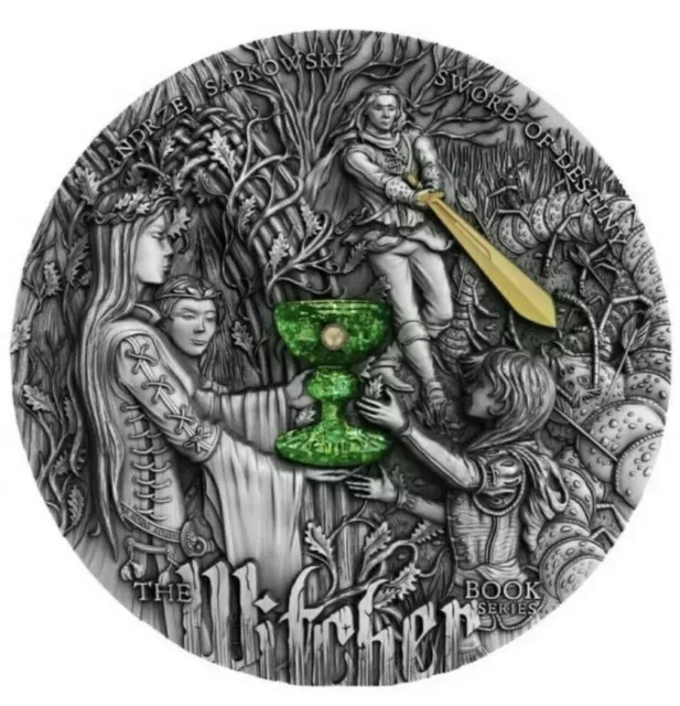 2020 2 Oz Silver $5 Niue SWORD OF DESTINY The Witcher Antique Finish Coin.