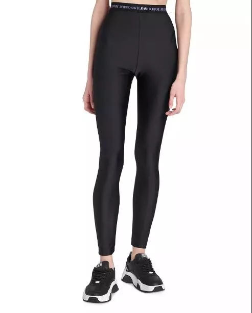 Versace Jeans Couture Women Sz 38 US 2 Black Sumatra Logo Waistband Leggings$200
