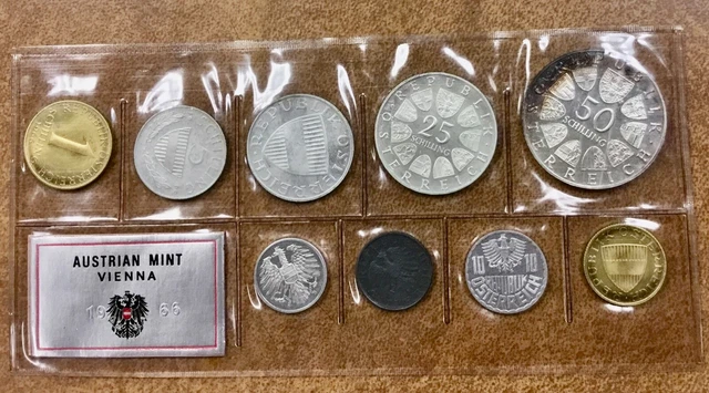 1966 Austria Proof 9 Coin Set Sealed 2 Silver Proof coins Low Mintage of 1,765