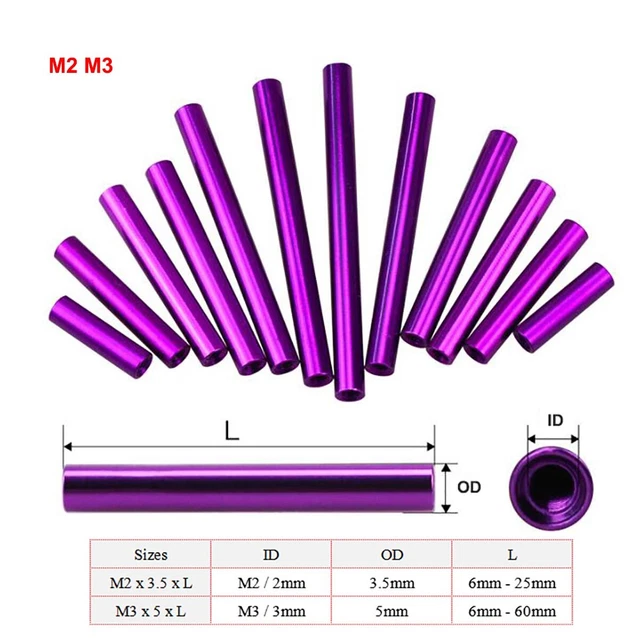 Purple M2 M3 Aluminum Round Threaded Sleeve Standoff Pillar Long Nuts Connector
