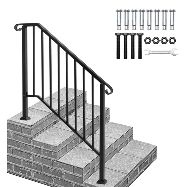 WROUGHT IRON HANDRAIL Step Hand Rail Stair Railing Fits 3 or 4 Steps