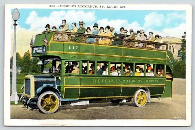 St Louis MO~Peoples Motorbus Company~Double Decker Bus #147 Eads Bridge~1920s
