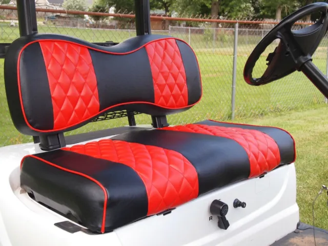 4PCS Red Golf Cart Seat Cover For Yamaha Drive G29, Drive 2, Diamond Stitching