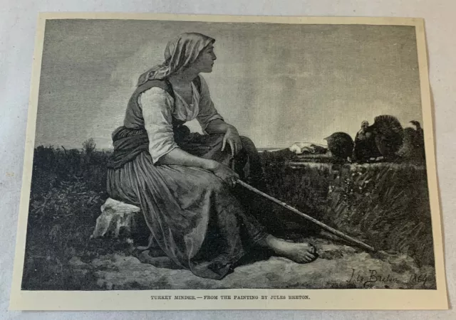 1894 magazine engraving ~ TURKEY MINDER ~ Jules Breton