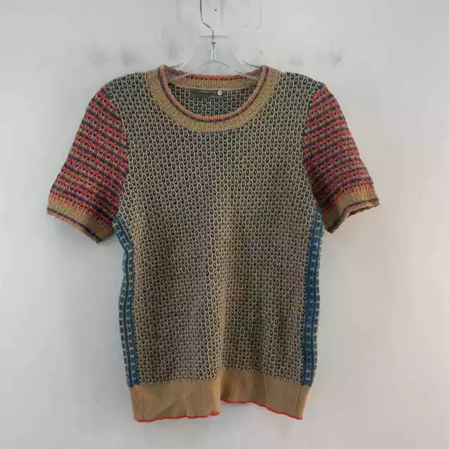 Anthropologie Brown Red Blue Knit Cotton Blend Women's SS Knit Top - Size S