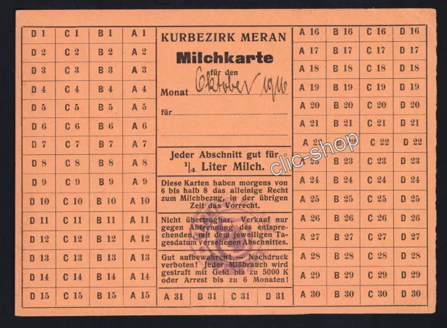 1 Milchkarte Meran - Untermais 1916 Prima Guerra 1 Weltkrieg Kuk Ww1 Wk1