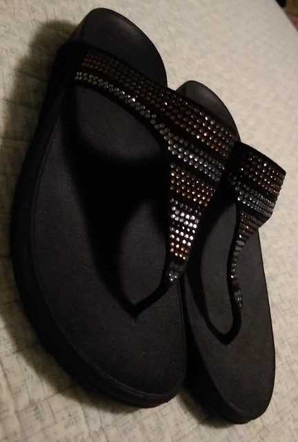 Black FITFLOP Thong Sandals w/ Rhinestones or Crystals 8