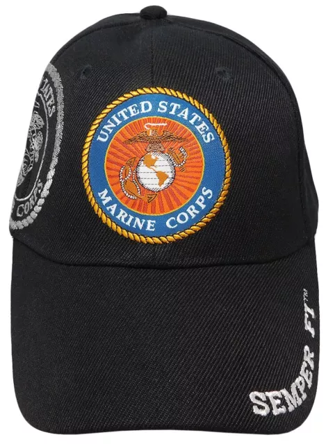 US Marine Corps Emblem Shadow Semper Fi Black Cap Hat - Officially Licensed 2