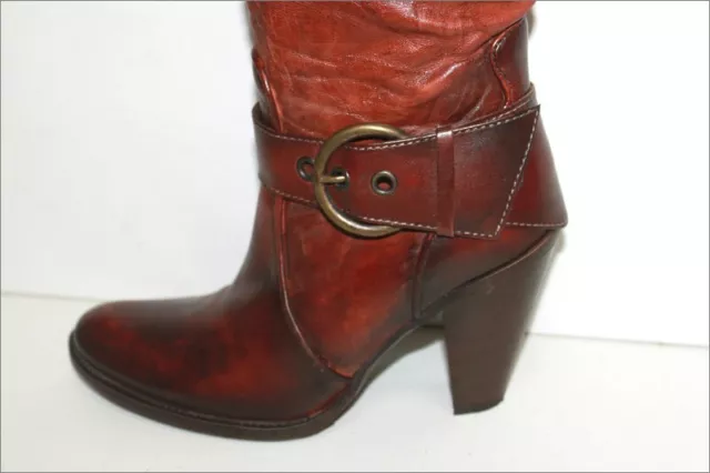 SAN MARINA Bottes Cuir Marron Nuancé Acajou Doublées Cuir T 39 TTBE
