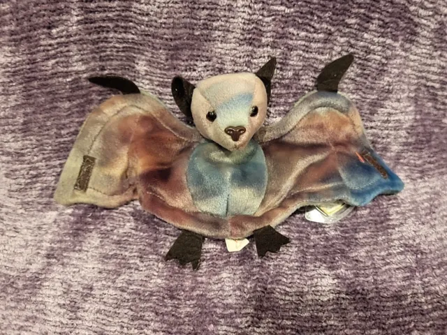 Ty Beanie Baby Tie Dye Batty Bat - 1996 - PVC pellets - With Tag and protector