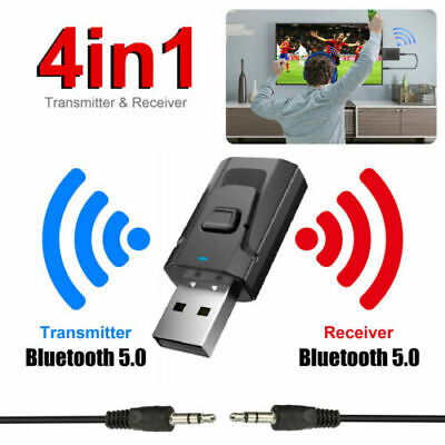 4 in 1 Drahtloser Bluetooth Sender Empfänger,MoreChioce Universal Bluetooth 5.0 Adapter Bluetooth Transmitter Receiver Frequenzmodulation Sender TF Player für PC TV Autos Hause Stereo System 