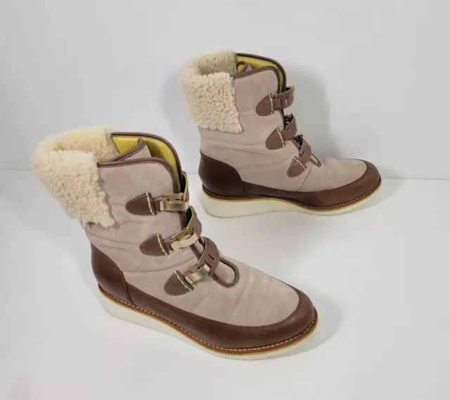 Cole Haan Lania Cream Brown Leather Waterproof Shearling Lined Boots Women Sz 9B