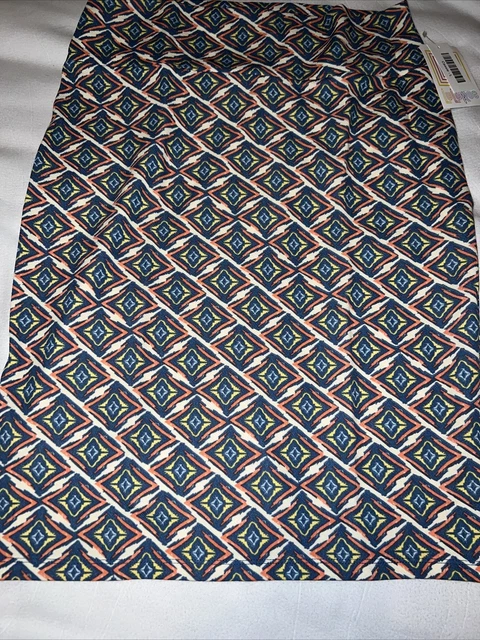 New LULAROE CASSIE Pencil Skirt Size Large 14/16 12/14 White Orange Diamonds