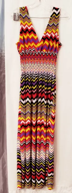 Maxi Dress Sleeveless Zig Zag  V Neck  V Back Full Length Long