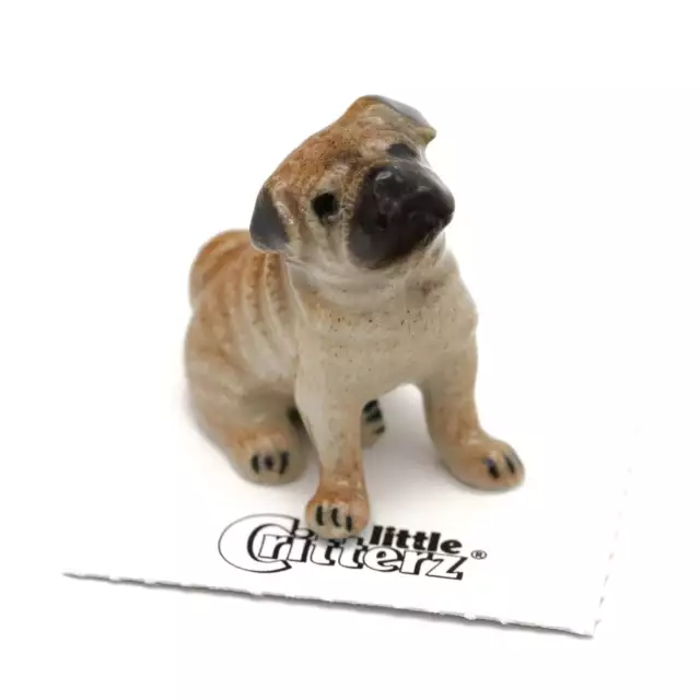 Little Critterz Dog - Pug "Button" Home Decor - Miniature Porcelain Figurine