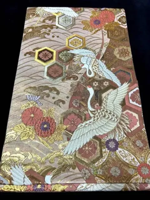 Japanese pattern Kimono Kyoto Nishijin ori SILK GOLD RED Crane Sash Belt