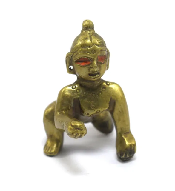 Old Antique Statue Brass Hindu God Baby Krishna Figure decorative. G53-645