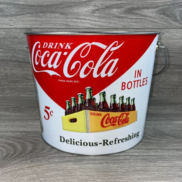 Coke Bucket Large Coca Cola Tin Box Bottle Handle Galvanized Collectible