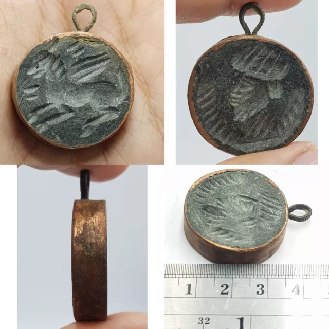 Old Roman Intaglio Stone Stamp Brass Pendant