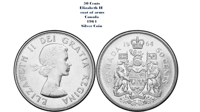 Canada 50 Cents 1964 Coat of Arms Silver Coin
