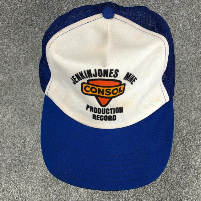 Vintage Consol Hat Cap Snap Back Trucker Blue White USA Coal Mining 80s 90s C