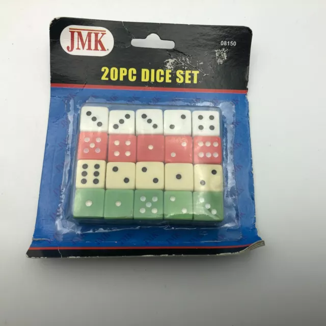 White Beige Red Green Dice Set 20 Piece NOS JMK Factory Sealed Unused 2003