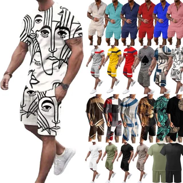 Hot Men Summer Outfit 2-Piece Set Sweatsuit Short Sleeve T Shirts and Shorts Set