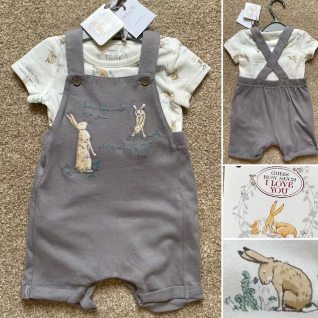 Tu GUESS HOW MUCH I LOVE YOU Baby Boys Short Dungarees Set Outfit 0-3 Months New