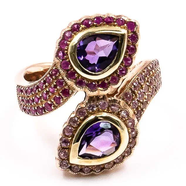 1.67ctNatural Amethyst Ruby and Pink Sapphire Ring 925Sliver in Rose Gold Plated