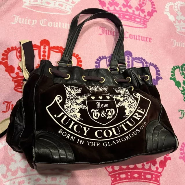 Vintage Black Juicy Couture Bag Purse Handbag Velour Daydreamer Tote Scottie Dog