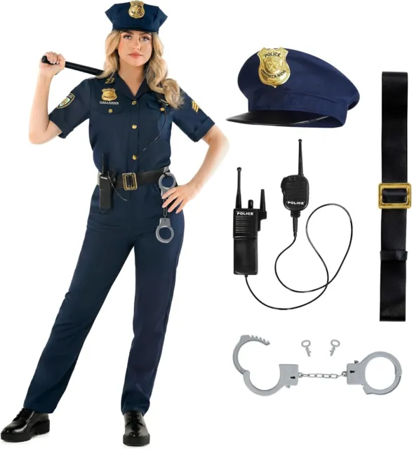 Blauer Polizistin Kostüm Damen Polizei Uniform Faschingkostüm Police Verkleidung