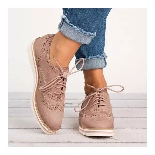 Womens Lace Up Perforated Oxfords Shoes Plus Size Casual Shoes