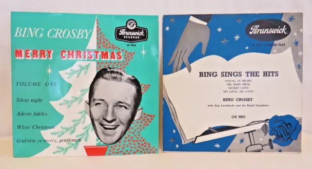 2 Bing Crosby 7" EPs. Merry Christmas, Bing Sings Hits. Brunswick OE9069 OE9003