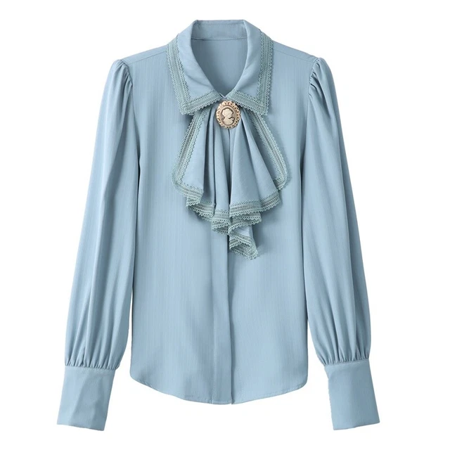 Donna Chiffon Camicetta Pizzo Camicia Balza Volant Lolita Stile Francese Office