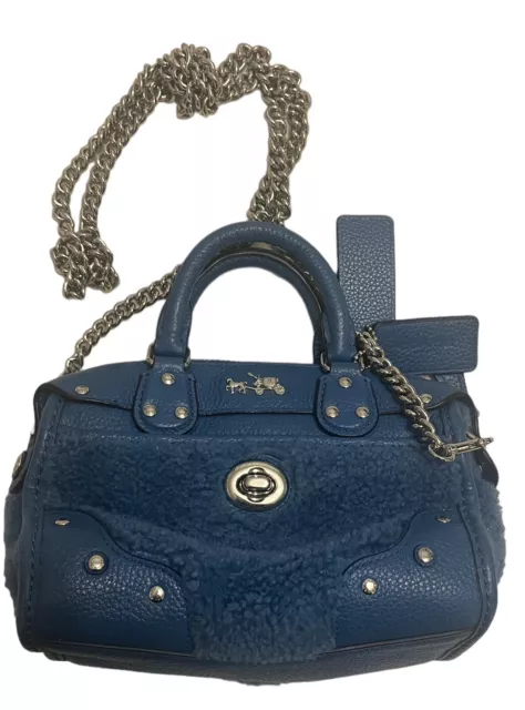 NWT Authentic COACH Shearling And soft Leather MINI BENNETT SATCHEL - Blue