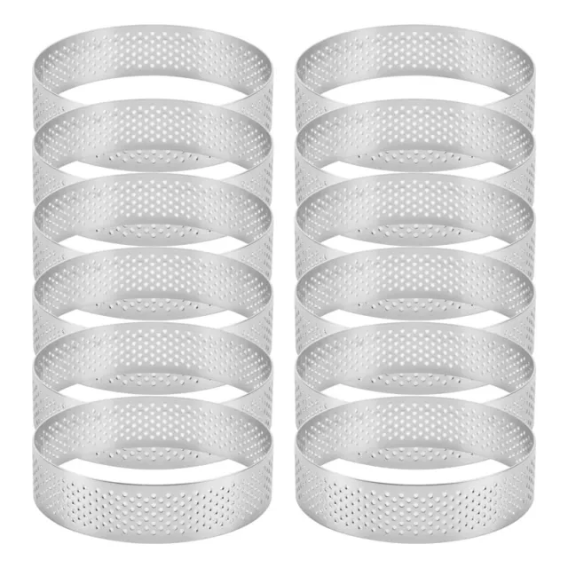12 Pack Stainless Steel Tart Rings,Perforated Cake Mousse ,Cake Mold,Round  F1K7