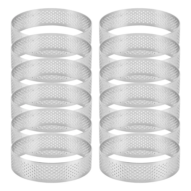 12 Pack Stainless Steel Tart Rings,Perforated Cake Mousse ,Cake Mold,Round  F1K7