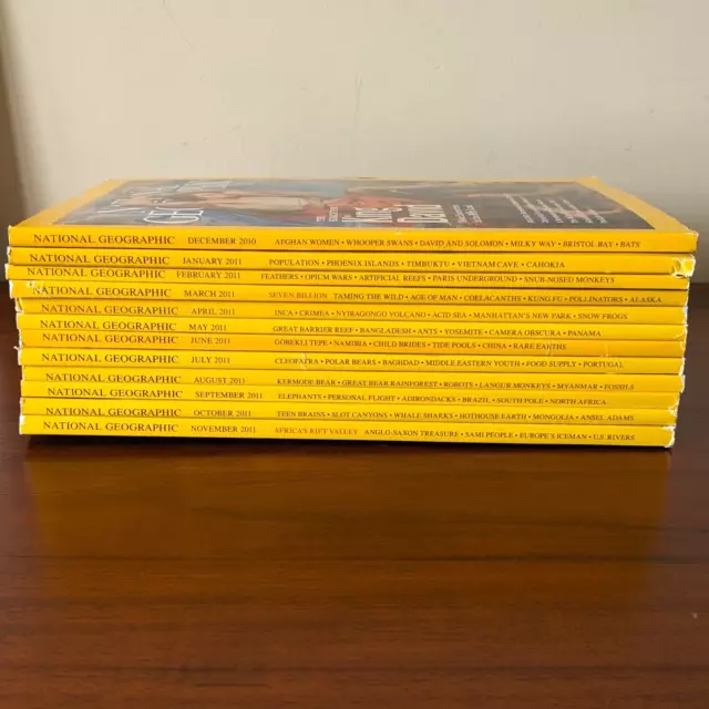 National Geographic — 12 Issues: DEC 2010 to NOV 2011 Bulk Bundle Magazine Set